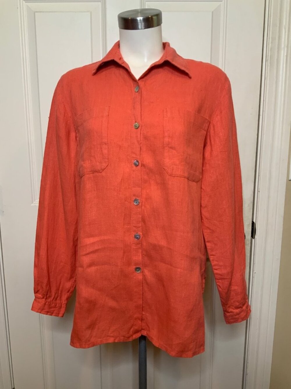 Chico's Orange Linen Button-Up Shirt, Size 0